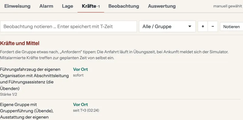 Reiter Kräfte mit den Kräften vor Ort, ihrer Stärke und den anforderbaren Kräften